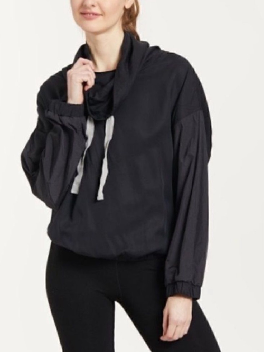 Free People Movement Cowl Neck Far & Away Black Pullover Windbreaker Jacket Sz S